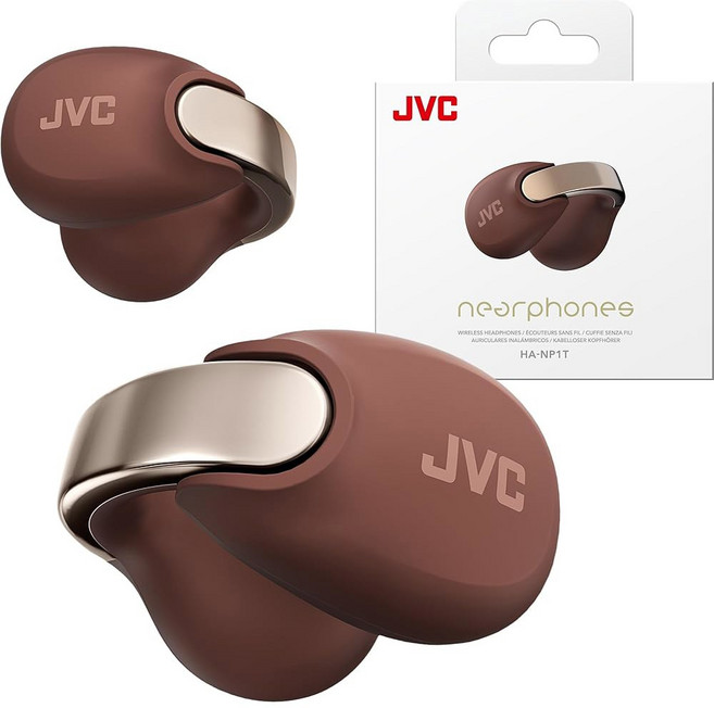 JVC NEARPHONES 이어폰 오픈 이어 트루 와이어리스 헤드폰 - 오픈 이어 이어버드 - 블루투스 5.3-24시간 재생 - IPX4 방수 - 내장 마이크 - 인식 및 편안, 밤색