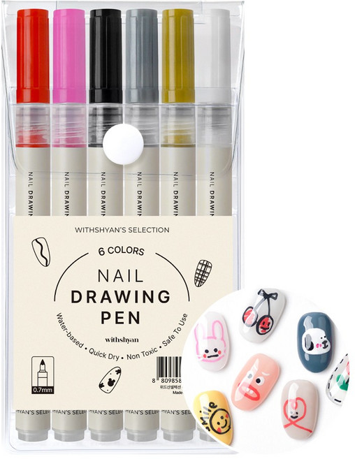 위드샨셀렉션 네일 드로잉 펜 세트 (6colors), 1세트