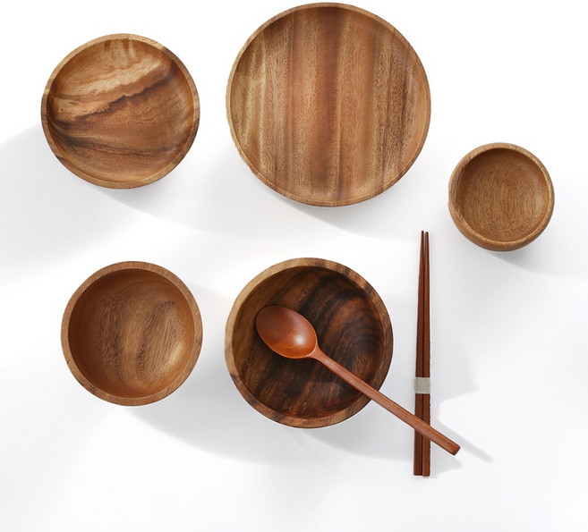 꿈꾸는 키친 아카시아 나무 1인 혼밥 그릇 선물세트 (선물 포장), 1개, 6P, 혼합색상