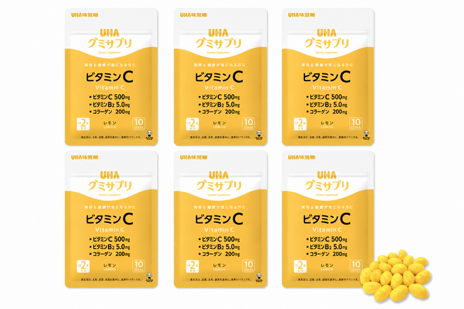 UHA 味覺糖 維他命C軟糖 10日份共20顆 檸檬風味 小包裝, 6個, 20顆