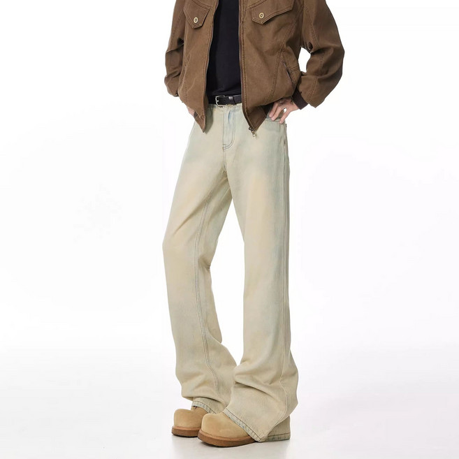 cleanfit春秋bootcut黑色彎刀微喇牛仔褲男vibe美式修身直筒褲子