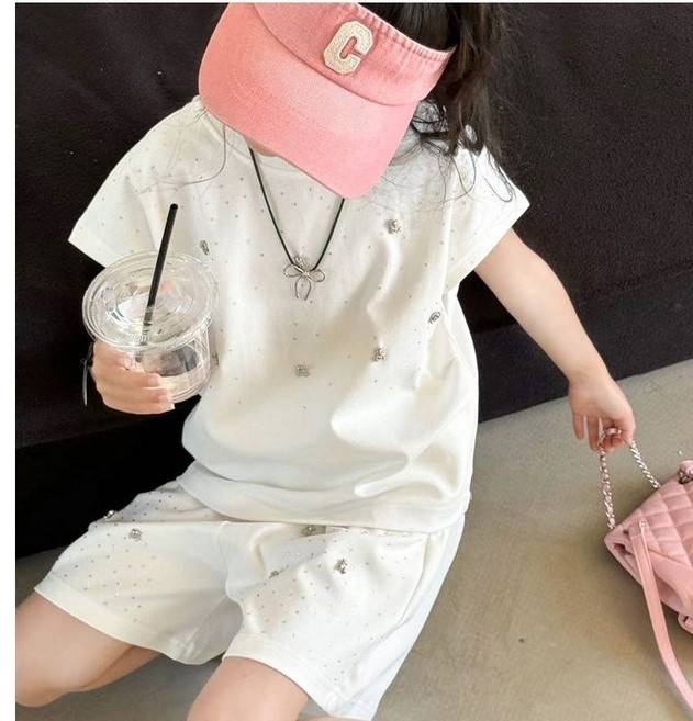 해피유통어린이 여아 여름 반팔 세트 귀엽고 패셔너블한 캐주얼 스타일14세 이상 XG03