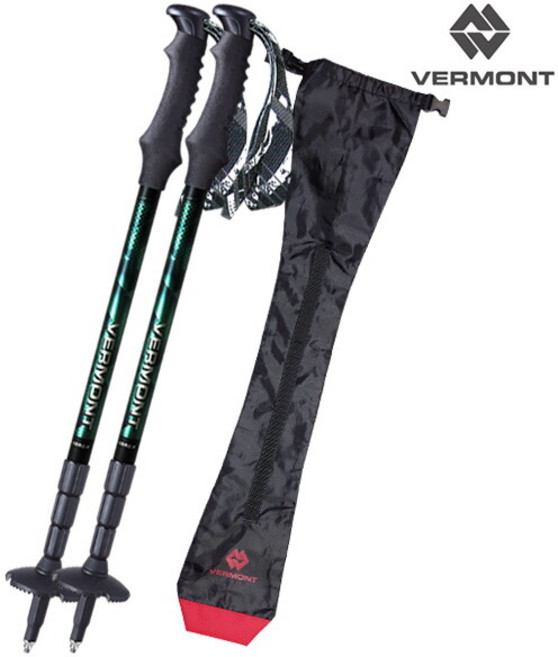 버먼트 홀릭 4단 등산스틱 2p + 파우치 블랙 세트, 그린, 1개