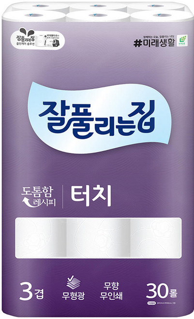 미래생활 잘풀리는집 터치 화장지 두루마리 휴지 3겹 (30롤입), 30개