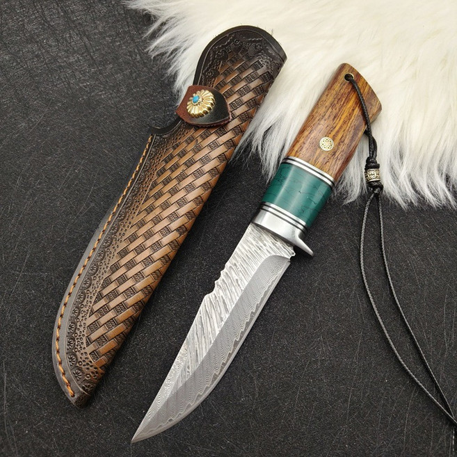 다마스커스 헌팅 나이프 K419 캠핑용 칼 등산 낚시 휴대용 대검, 단일컬러, 1개