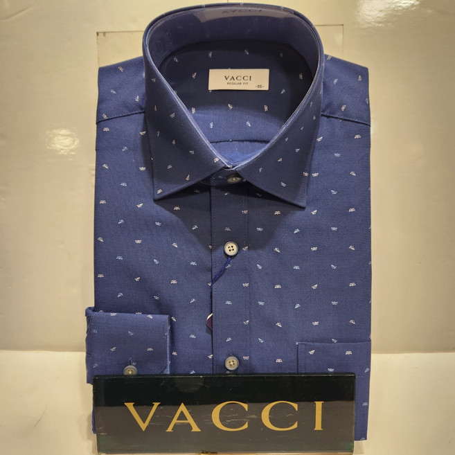 바찌 남성 봄 가을 긴팔 레귤러핏 보들보들 구김없는 레이온 55%혼방 밝은 네이비 색에 프린터 잔무늬 가성비짱 케쥬얼한 이너코디하기좋은 와이셔츠 남방 VD1L 3PR 121 N0