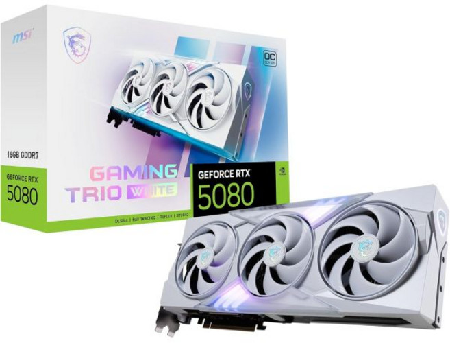MSI 게이밍 RTX 5080 16G 트리오 OC 화이트 그래픽 카드 16GB GDDR7 256비트 극한 클럭 TBD MHz 디스플레이포트 x 3 2.1a HDMI 2.1b 엔, MSI 게이밍 RTX 5080 16G 트리오 OC 화이, 1개