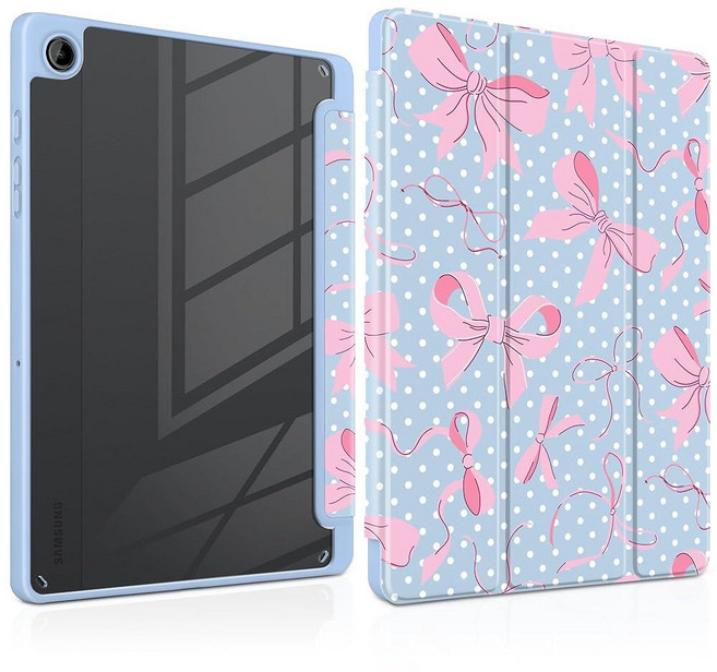 MEEgoodo Case for Samsung Galaxy Tab A11 Plus 2026/A9 Plus 11 inch 2024 (Fit Model SM-X230/X236/X2, 화이트 폴카 도트 & 핑크 리본