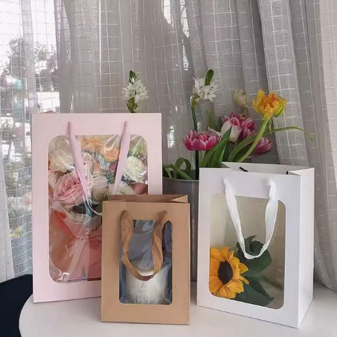 선물 쇼핑백 다용도 크라프트 답례품 꽃다발 포장 가방 투명 핸드메이드 이벤트 베이킹 디저트 사탕 박스