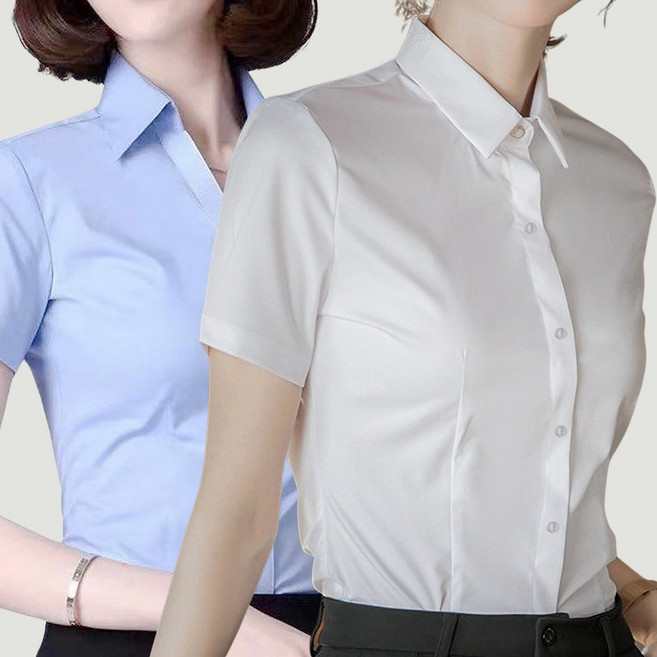 [1+1] 로로비 슬림핏 여성 반팔 셔츠 캐주얼 여름 정장 카라 블라우스