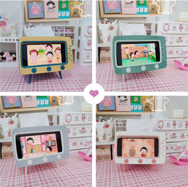 레트로 휴지 케이스 티비 티슈케이스 화장지 커버 휴대폰 거치대 스마트폰 거치대 감성케이스, 프리미엄 퍼플, 1개