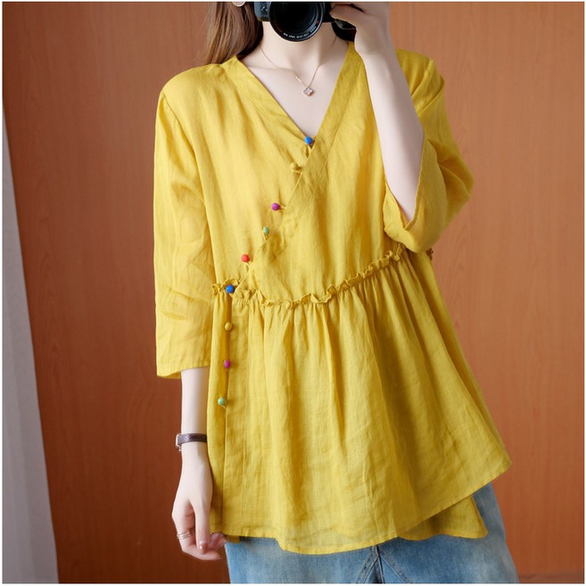 ZENCY 젠시 컬러버튼 프릴 블라우스