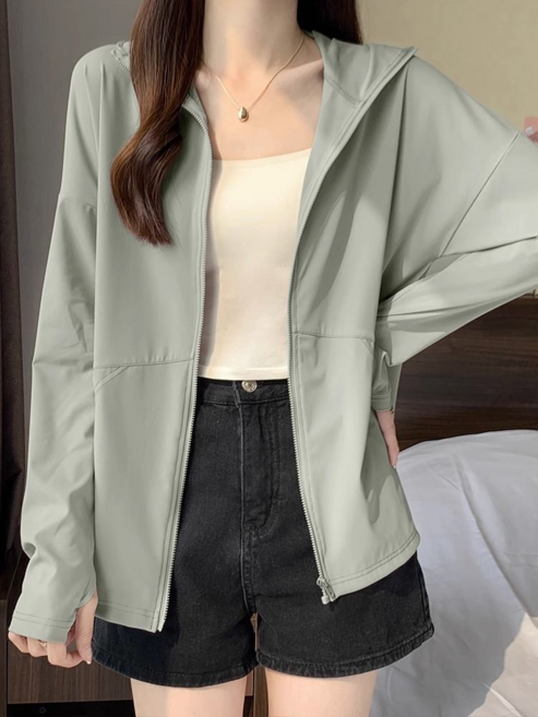 夏季防曬衣女寬鬆運動服開衫薄外套, 灰綠, S【建議70-90斤】