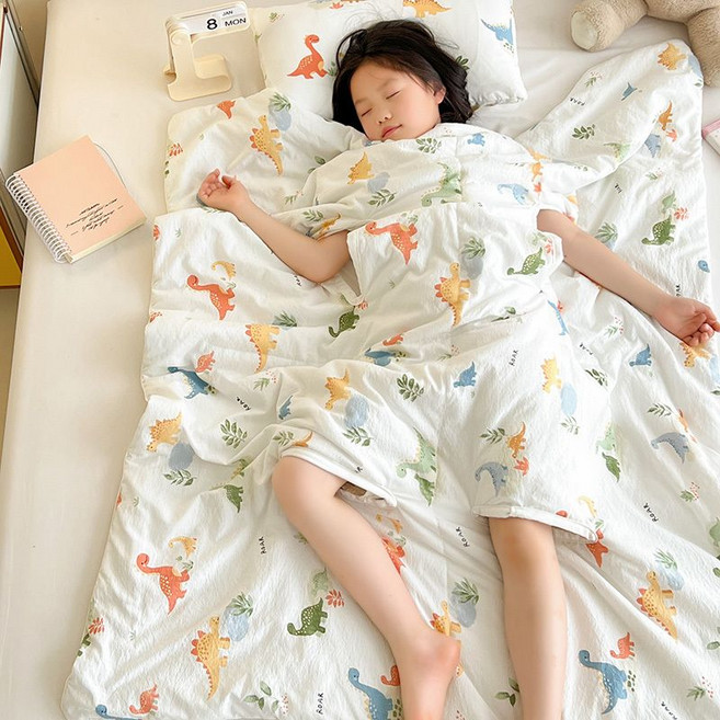 兒童夏季防踢被 寶寶護肚夏涼被 卡通空調被 薄被子褥, 1個, 恐龍樂園100*120cm夾棉防踢被（0-2歲）