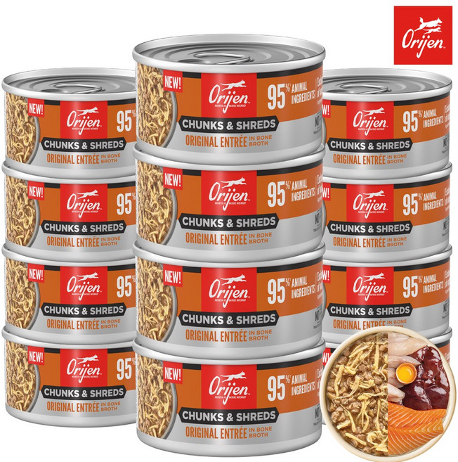 오리젠 고양이 주식캔 슈레드 오리지날 orijen 캣 습식사료, 12개, 155g, 닭+닭간
