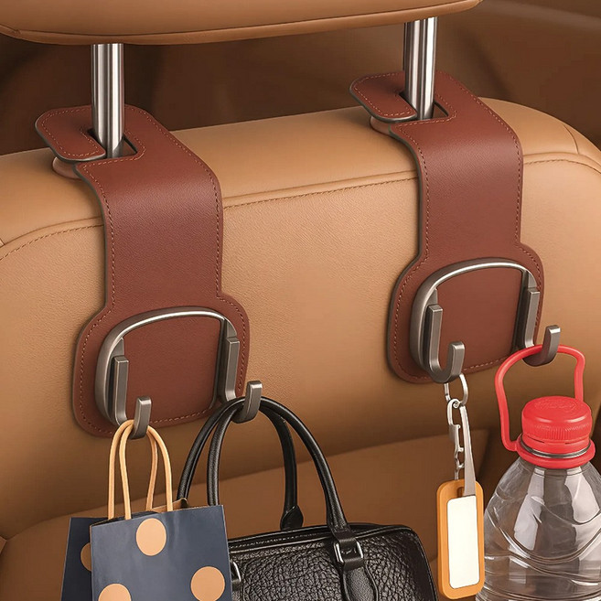 프리미엄 차량용 가방걸이 헤드레스트 고리 자동차 옷걸이, 브라운, 1개