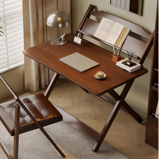 혜신 다용도 접이식 책상 높이조절 스탠딩 책상 무설치 완제품, 갈색