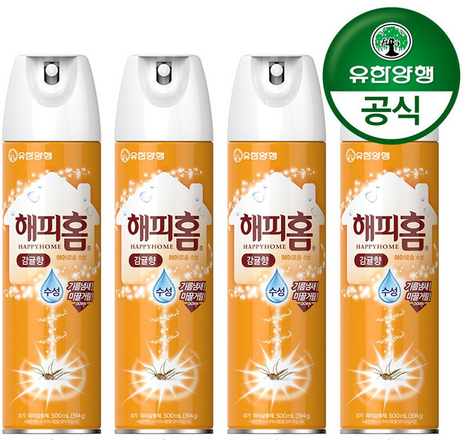 해피홈 에어로솔 모기약 감귤향, 500ml, 4개