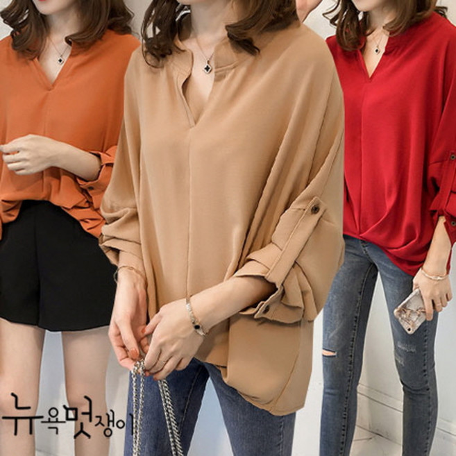 뉴욕멋쟁이 벤치 언발 주름 블라우스 여성 여자 무지 가을 빅사이즈여성