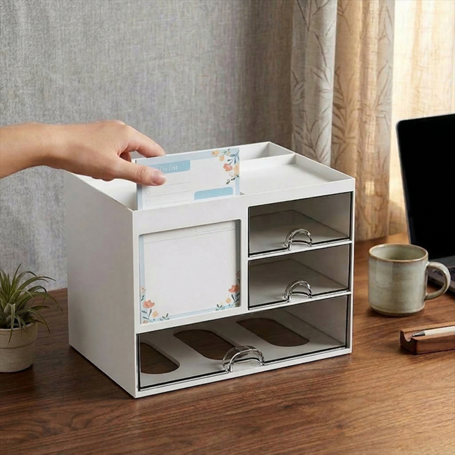 라이프엔라이크 다용도 수납 정리함 책상 서랍 정리함 데스크 수납함 투명 서랍 오거나이저, 화이트, 1개