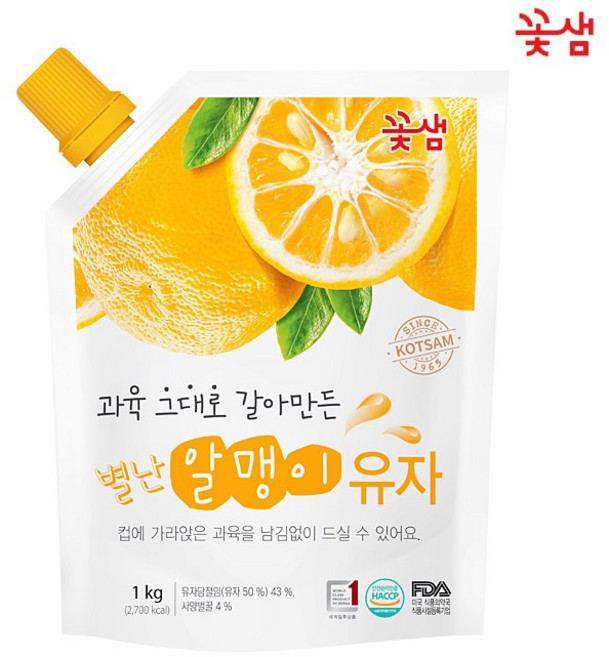 꽃샘 별난 알맹이 유자차, 1개, 1kg
