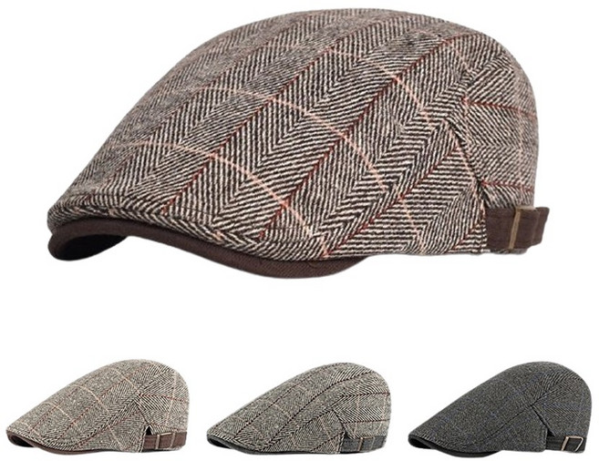 컬트 남성 고급 모직체크 헌팅캡