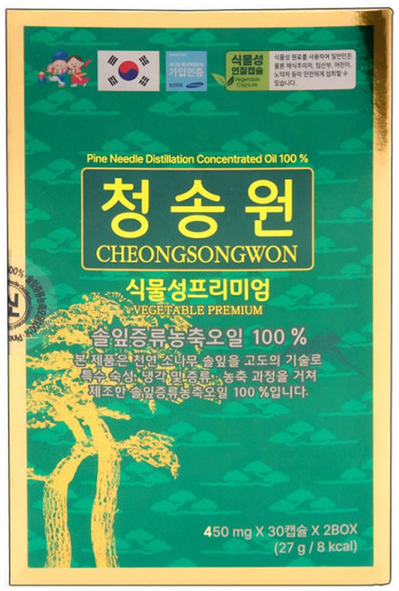 청송원 식물성 프리미엄 솔잎증류농축 100 소나무잎 오일 액 송침유 적송유 60캡슐, 27g, 1개