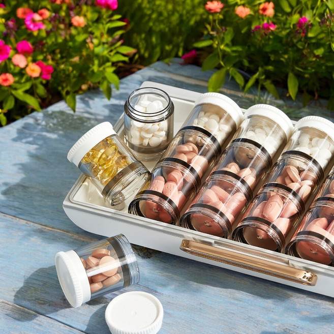 알로롱리빙 3단 원형 휴대용 일주일 알약 약통 케이스, 1개