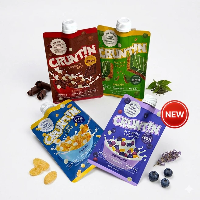 크런틴 크런치볼 4가지맛 혼 초코이즈백 말차크러쉬 콘플레이키 블루베리요거팝, 4개, 50g - 쿠팡