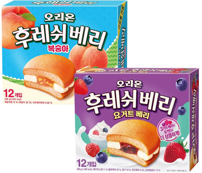 오리온 후레쉬베리 2종 복숭아+요거트베리, 1세트, 672g