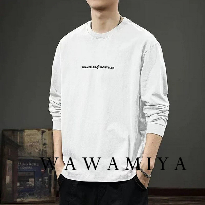 레터링 프린트 긴팔 맨투맨 티셔츠 남성 봄 가을 티셔츠 캐주얼 이너티 얇은 라운드넥 긴팔티 티 WAWAMIYA