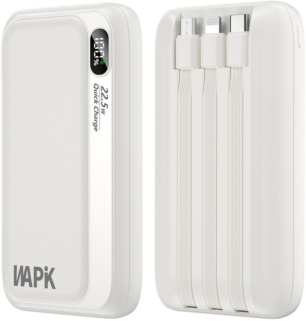 와피크 PD 22.5W 고속충전 일체형 보조배터리 M1 10000mAh 파워뱅크, 화이트