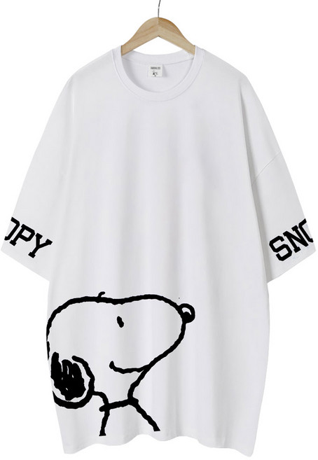 피너츠 라이센스 여성 오버핏 박스티 빅사이즈 루즈핏 롱 티셔츠 커플티 방긋스누피