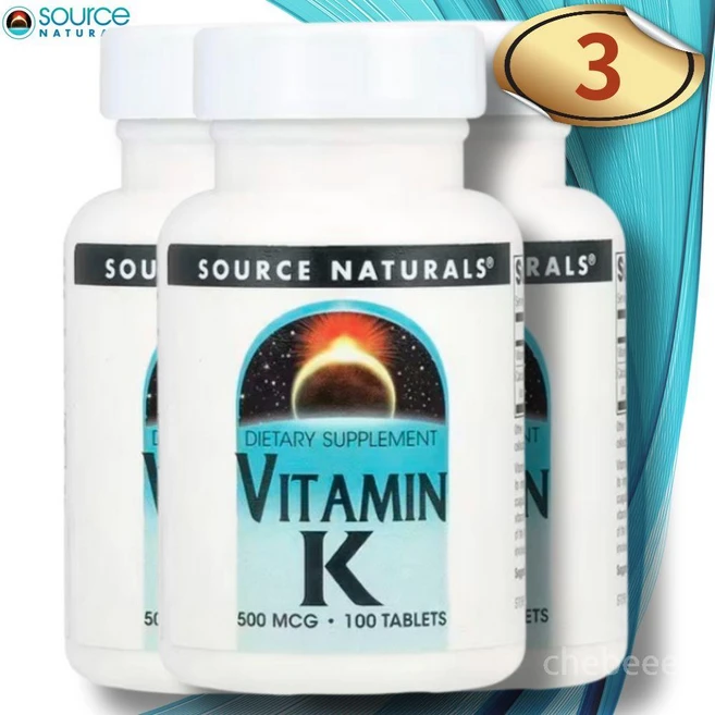 소스내추럴스 지용성 비타민 K 500mcg 100정 3병 필로퀴논 칼슘 - 쿠팡
