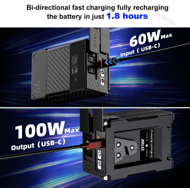 ZITAY 남극 버전 미니 V 마운트 배터리 99W 카메라 캠코더 모니터 비디오 라이트용 PD USB-C 고속 포함, 03 -20 Black