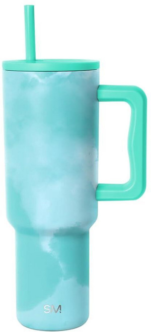 Simple Modern 손잡이와 빨대 뚜껑이 있는 1.2L(40온스) 트렉 텀블러 | 컵 홀더 친화적 단열 스테인리스 스틸 여행용 머그 체크메이트 222247, 패턴: 바다 조수