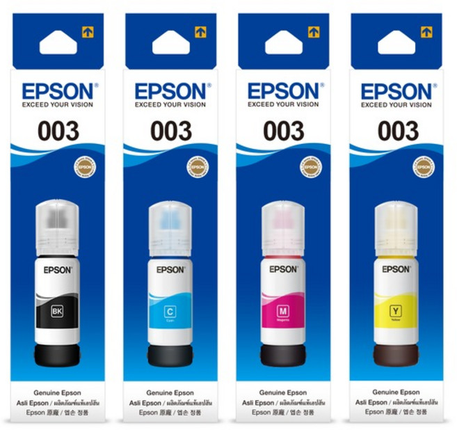 엡손 T00V 003 정품잉크 L1110 L3100 L3106 L3110 L3116 L3150 L3156 L3200 L3206 L3250 L3256 L3260 L5290 L5296, 4색 세트, 1개