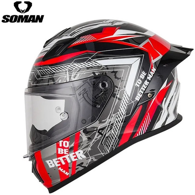 soman F1 全罩式安全帽 降噪 安全認證 插釦 拆洗內裡 耳機槽, 黑紅海克,L(57-58CM)