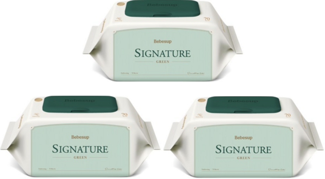 베베숲 시그니처 그린 유아물티슈, 70g, 70매, 3개