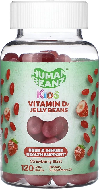 Human Beanz 어린이용 비타민D3 젤리빈 스트로베리 블라스트 25mcg 젤리빈 120개(젤리빈 1개당 12.5mcg), HumanBeanz어린이용비타민D3젤리빈스트로베리블라스 - 쿠팡