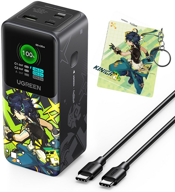 유그린 x 원신 키니치 PD PPS 대용량 보조배터리 130W 20000mAh + 키링 증정 스마트폰 노트북 고속충전, 35524GI