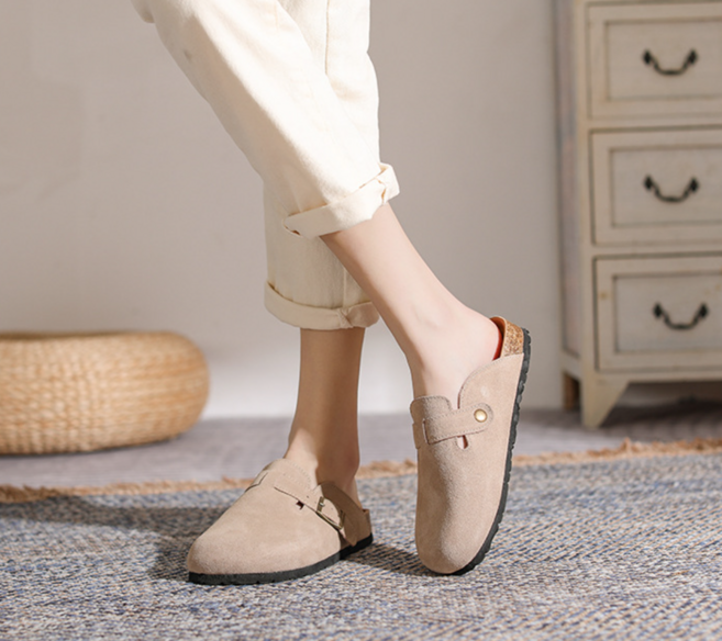가죽 버켄슈즈 여성용 두꺼운 밑창 사계절 키높이 필수 슬리퍼