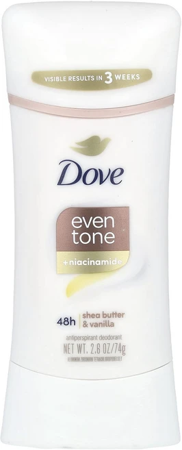 특별한효과 Dove Even Tone + 나이아신아마이드 땀 억제제 데오도런트 시어버터 및 바닐라 74g(2.6oz) 곧일시품절됩니다, DoveEvenTone나이아신아마이드땀억제제데오도런트시 - 쿠팡