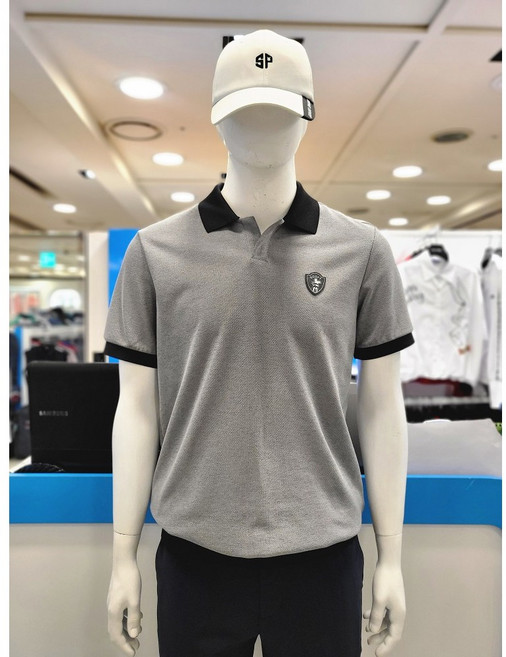 디즈니골프 남성 여름 밑단 시보리 카라 배색 반팔 티셔츠 DP2MTS031