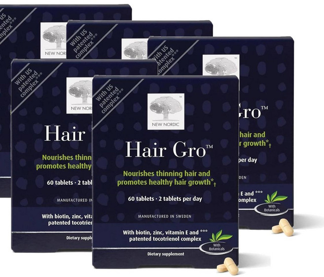 뉴 노르딕 헤어 그로 비오틴 팜 과일 추출물 토코트리에놀 NEW NORDIC Hair GRO, 5개, 60정