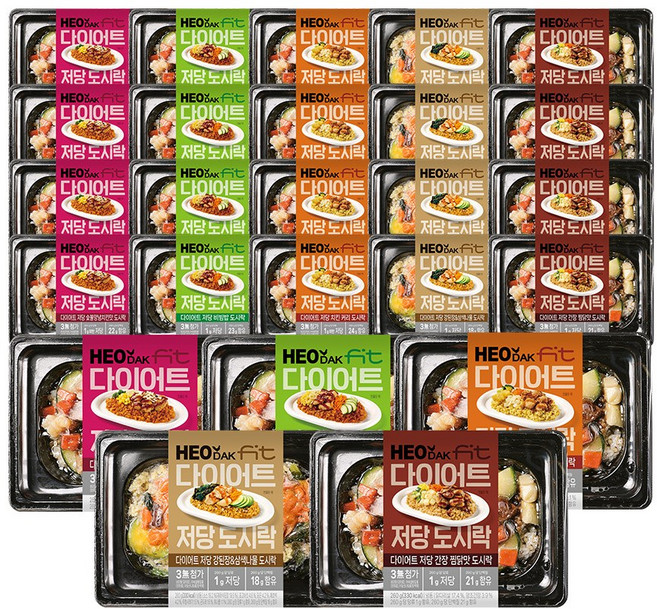 허닭FIT 다이어트 저당 식단관리 도시락 5종 혼합 (무첨가/1g저당/21g단백질), 25개, 260g