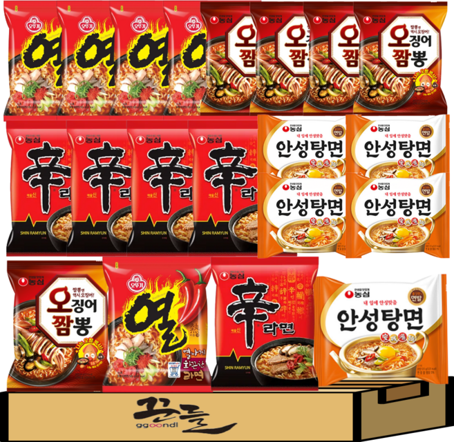 얼큰 국물라면 4종 세트 (신라면5 + 안성탕면5 + 오징어짬뽕5 + 열라면5)