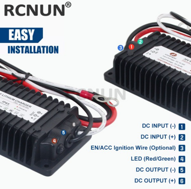 RCNUN 방수 DC 10-36V 12V 24V ~ 14.6V 29.2V 43.8V Lifepo4 리튬 배터리 충전기 RVs 보트 자동차 듀얼 시, 02 with ACC wire, 01 10-36V, 02 43.8V 10A