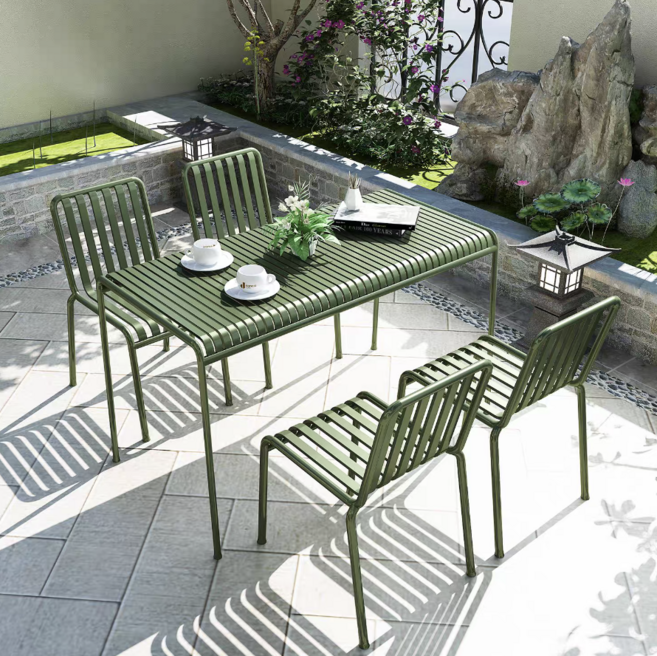 철제야외테이블 의자 세트 다인용 등받이 발코니 정원 테라스 마당 카페 데크, 120cm 테이블과 의자 세트 그린