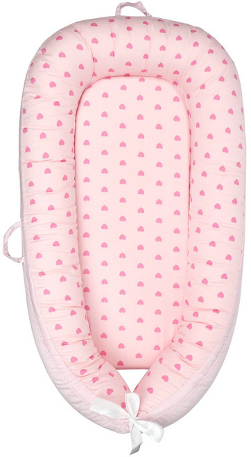 便攜式嬰兒牀中牀可拆洗寶寶睡覺小牀新生兒仿生牀全脫卸設計, 淺粉小愛心